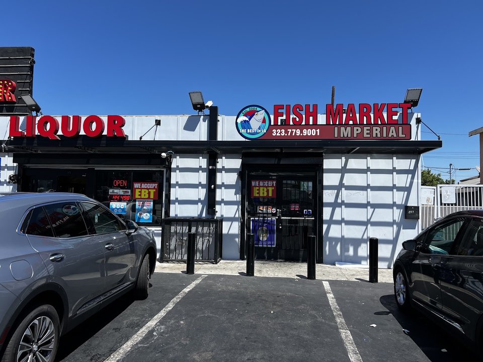 Seafood counter with fried fish and sides